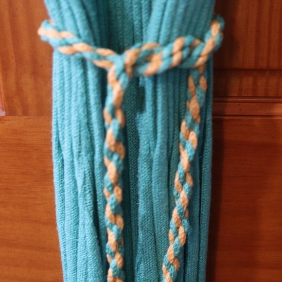 Vintage 90s Teal Green Ribbed Knit V-Neck Midi Dress (Size 14) - Bodycon Belted - Picture 3 of 15